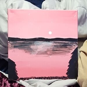 Striking Pink and Black Landscape Painting
